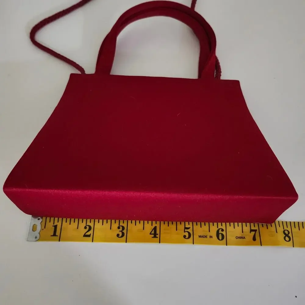 Small Red Satin Evening Clutch/Handbag with Matching Handles and Straps